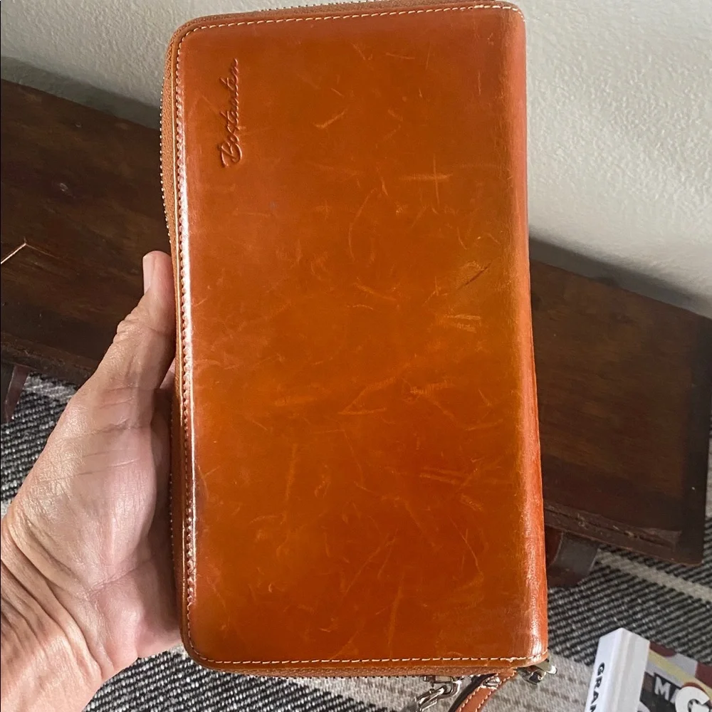 Bostanten Wallet Brown Cognac Clutch Style Zipper